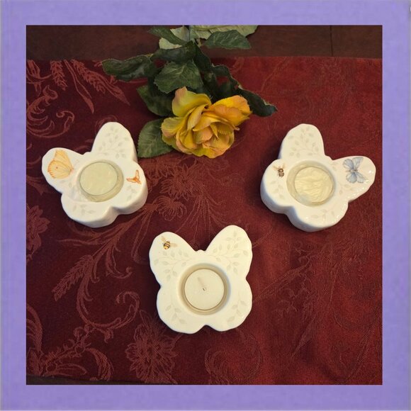 Lenox American By Design Butterfly Meadow Votives White Porcelain Set Of 3 - Picture 1 of 3